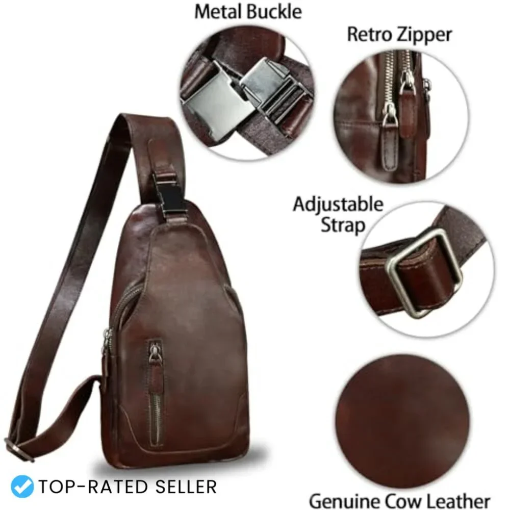 Genuine Leather Sling Backpack Crossbody Shoulder Bag Retro Chic Universal Fit